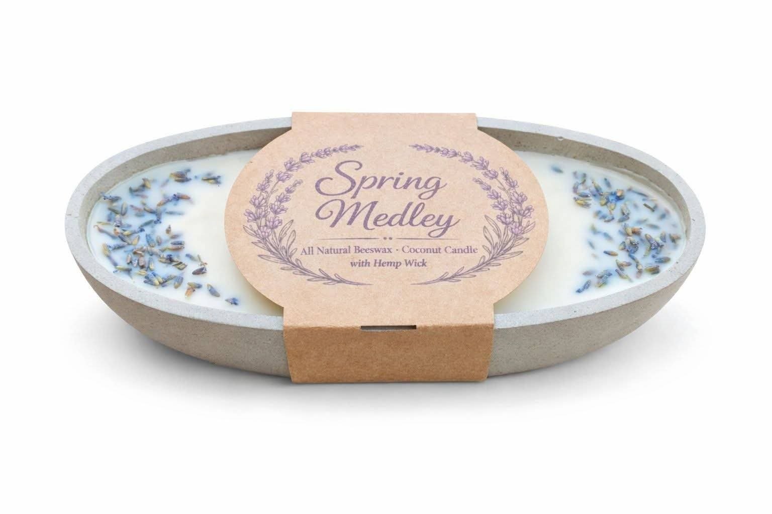 Spring Medley beeswax coconut candle with lavender in an oval dish